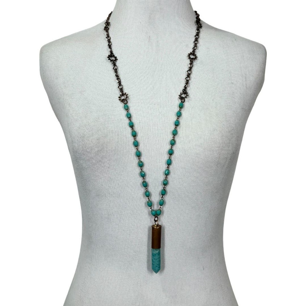 Boho Crystal Pointed Long Chain Necklace Layer Festival Hippie Amazonite Stone
